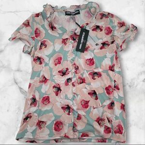 Karl Lagerfeld Floral Button Up Short Sleeve Size Small